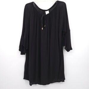 Anne Cole Swim Cover Up Women M/L Black Bell Sleeve Keyhole Tie Tunic